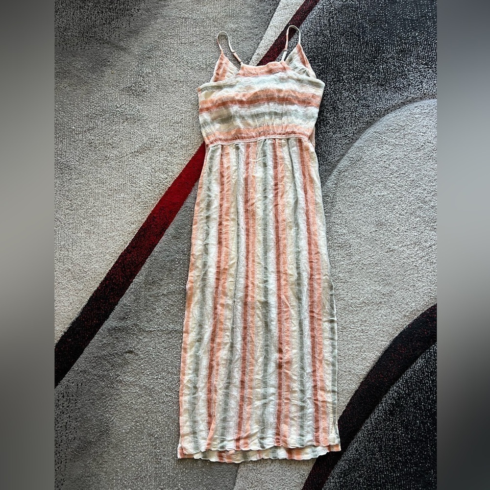 YFB Linen Blend Knot Front Striped MIDI Slip Dress - Picture 5 of 5